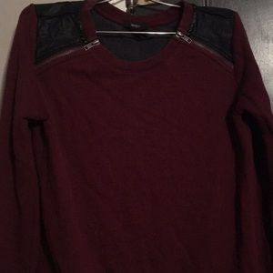 Maroon top with leather shoulders